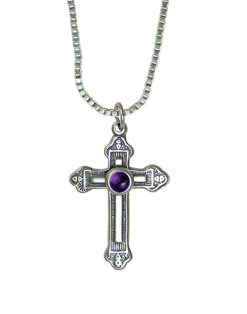 Sterling Silver Small Medieval Cross Pendant With Amethyst
